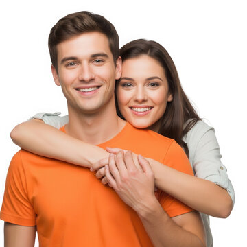 Young couple smiling and embracing each other isolated on transparent background