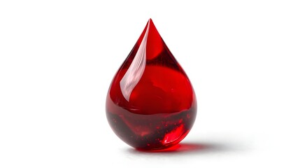 Obraz premium A single, perfect, glistening red drop of blood on a white background.