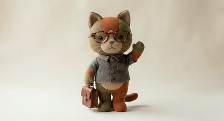 Fototapeta premium Adorable anthropomorphic fox character wearing glasses and vest, cute animal mascot design for children's books, games, and educational materials.