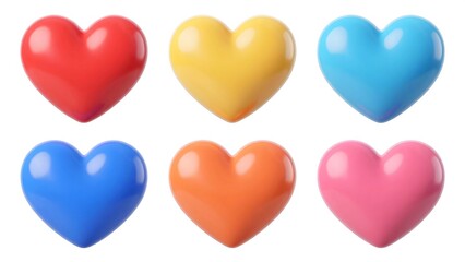 Obraz premium Collection of Colorful 3D Glossy Heart Icons on White Background