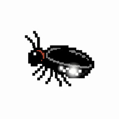 Fototapeta premium Pixelated Black Beetle with Glowing Eyes and Antennae.