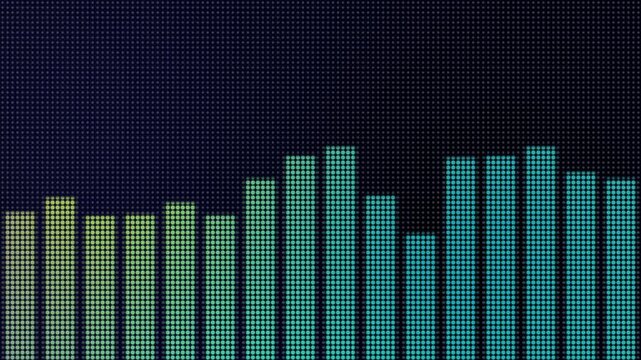 Yellow Blue Gradient LED Dot Equalizer Light Bars Loop Animation Black Background