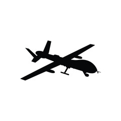 Obraz premium Silhouette of a military drone against a plain white background