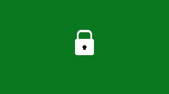 Minimal Lock Icon, Padlock Security Symbol, Privacy Protection Sign, Simple Flat Lock Illustration, Data Protection and Cuber Security Concept, White Lock Isolated on green Background.
