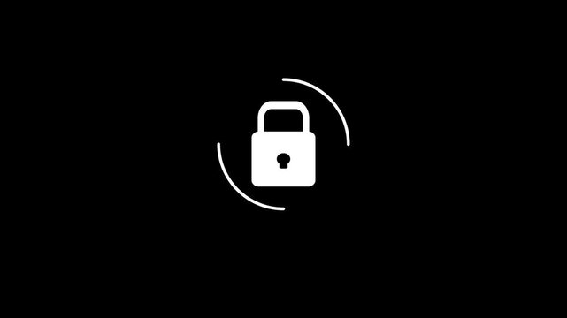 Minimal Lock Icon, Padlock Security Symbol, Privacy Protection Sign, Simple Flat Lock Illustration, Data Protection and Cuber Security Concept, White Lock Isolated on Black Background.