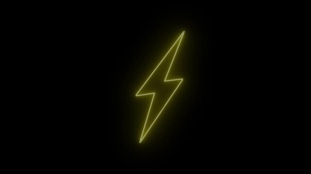 Neon Lightning Bolt Icon Glowing Electric Flash Symbol, Yellow Energy Power Sign, Thunderbolt Shape, Modern Neon Light Effect Isolated on Black Background, Technology Energy Logo Design.