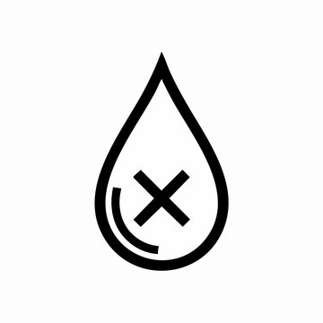 Water drop with a cross symbol inside indicating no liquid.