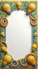Naklejka premium Clay Lightbulb Border Design with Rope Elements