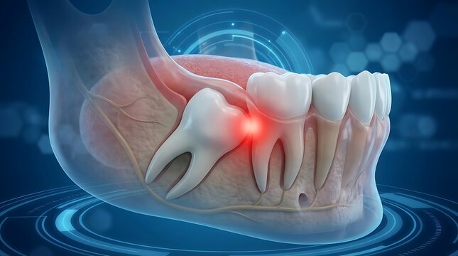 Wisdom Tooth Impaction and Dental Pain 3D Render