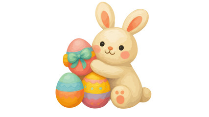 Fototapeta premium Easter bunny with colorful eggs on white background