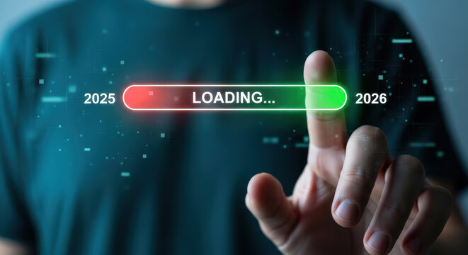 Loading Progress Bar Representing Future 2025 To 2026 Concept Progress Bar Indication Toward Next Year Goal Achievement on Technology Background