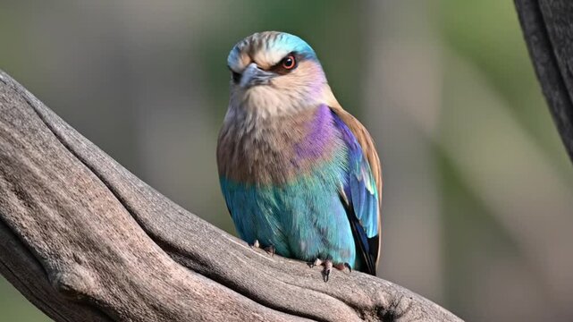 Colorful bird perched on branch.