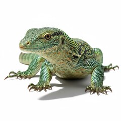 Fototapeta premium Emerald Tree Monitor Lizard on White Background Studio Shot