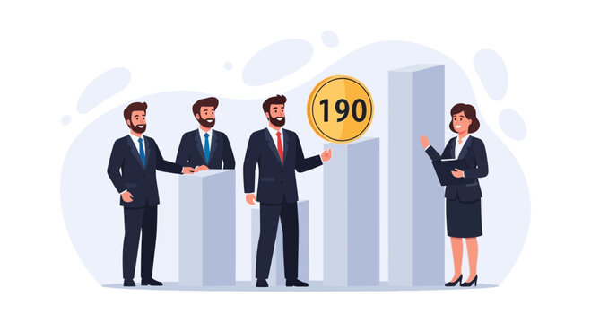 Business team presenting growth chart with 190 score, business meeting and success concept