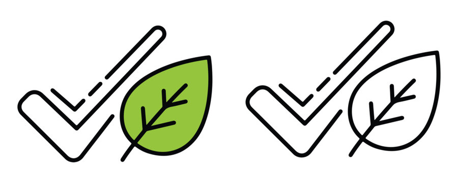 Two green leaf with white check marks in a line style leaves