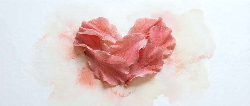 Pink feather heart shape on white background with soft romantic texture for love wedding Valentine's Day greeting cards and romantic design projects.