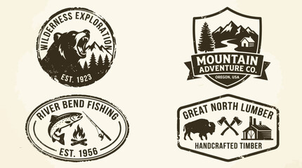 Fototapeta premium Collection of Vintage Outdoor Adventure and Nature-Inspired Logos.