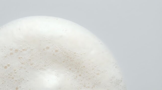 White foam bubbles texture close-up with soft lighting on neutral background for skincare cosmetics and spa wellness design concepts.