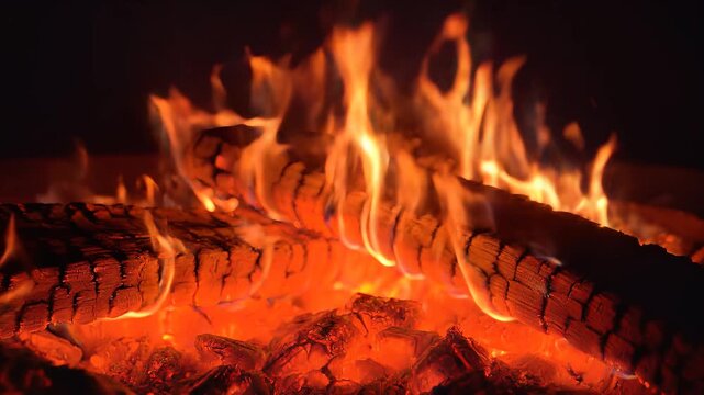 Burning wood in a fireplace.