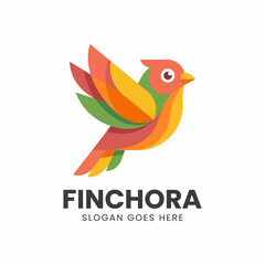 Fototapeta premium The Finchora logo a vibrant bird design with colorful feathers making it an inspiring option for themes related to freedom, nature, or creativity.