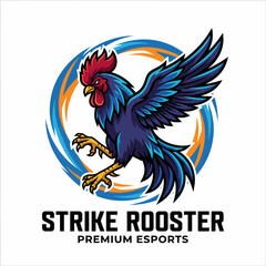 Fototapeta premium This vibrant logo features a fierce rooster in flight, designed for premium esports branding, encapsulating energy, agility, and competitive spirit in gaming.