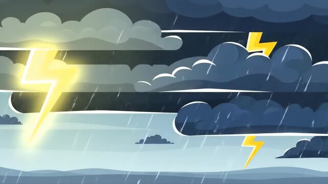 Cartoon Storm Lightning Rain Background Loop