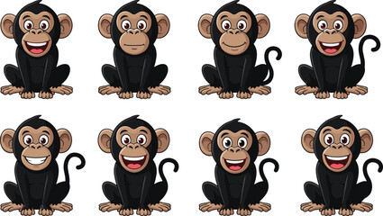 Cute cartoon monkey character set with different facial expressions sitting pose vector illustration, playful jungle animal mascot collection for kids design and stickers © MdFaruk