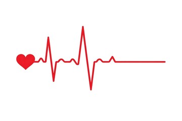 Red electrocardiogram heartbeat with a heart line pulse cardiology health medicine heart rhythm cardiac symbol minimalist illustration vital sign monitoring rhythm of life