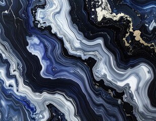 Abstract Swirling Marbling Effect with Deep Blue and White Hues.