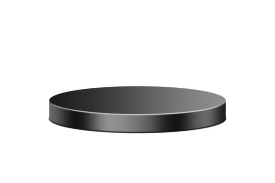 Minimal black round podium pedestal platform for luxury product display, branding mockup, cosmetic showcase, advertising presentation, studio stage scene and  commercial design.

