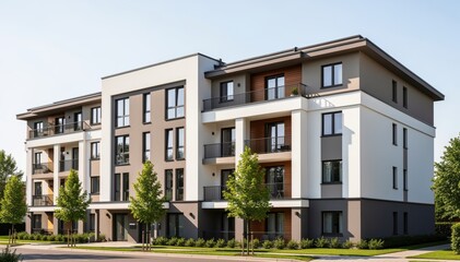 Contemporary Urban Dwelling: An architectural marvel, this modern residential building showcases clean lines, elegant design, and expansive windows. Nestled in an urban landscape.