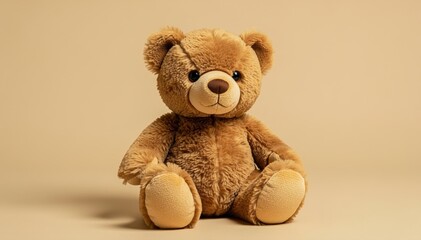 Obraz premium Cuddly Companion: A charming teddy bear sits in a warm embrace, representing comfort and childhood innocence. A soft and warm visual, evoking feelings of nostalgia and peace.