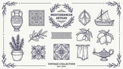 Mediterranean Artisan Vintage Collection with Hand-Drawn Elements. © xigma