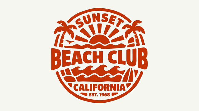 Sunset Beach Club California Est 1968 Retro Graphic Design.