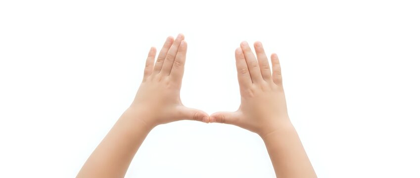 Two open hands raised up in surrender or stop gesture isolated on white background for design and clipart use.