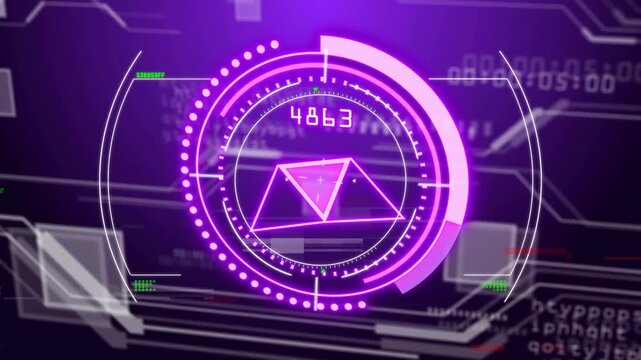 Central HUD starting on playback, cycling readouts, rotating ring, pulsing prism for tech demo