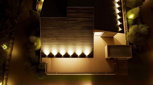 Radial Burst Illumination of Modern Architectural Home &ndash; Warm Golden-Amber Lights with Enhanced Bloom and Soft Halos