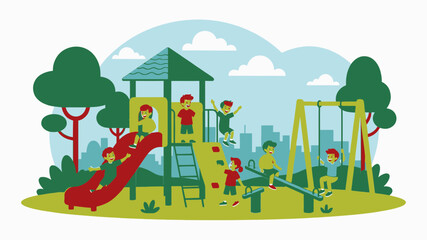 Fototapeta premium Children Playing at the Playground vector illustration