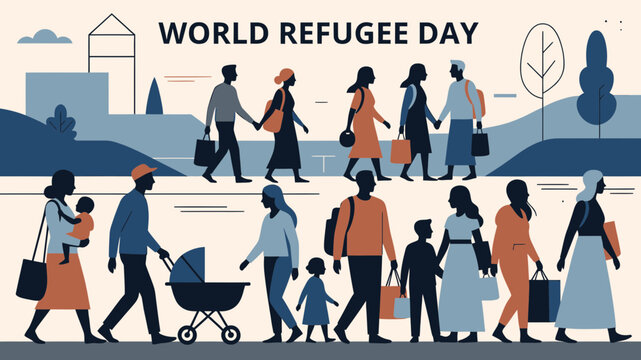 World Refugee Day Group of People Walking Together vector illustration