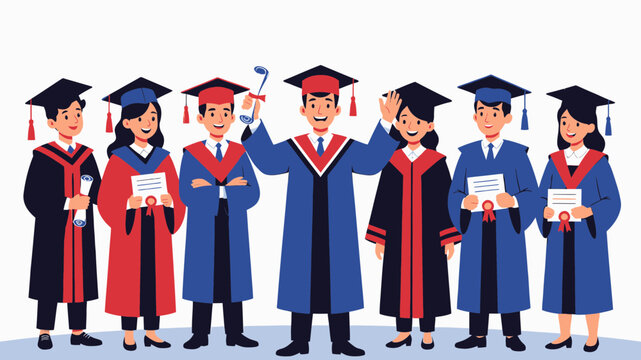 Group of Students Celebrating Graduation Ceremony vector illustration