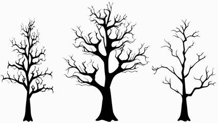 Fototapeta premium A set of bare tree silhouettes against a white background