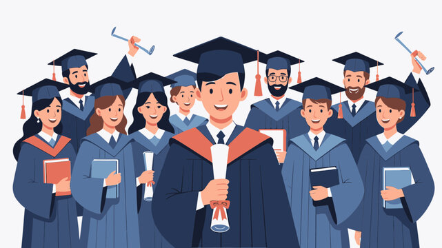 Graduation Ceremony Celebration With Graduates vector illustration
