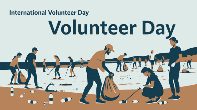 International Volunteer Day Beach Clean Up vector illustration