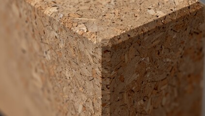Close up view of the textured surface of a pressed wood particle board corner