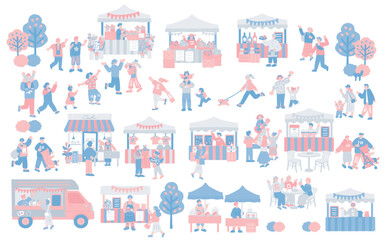 Fototapeta premium マルシェイベント風景 人々で賑わう屋外マーケットのバナー