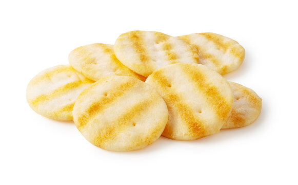 Japanese rice crackers (Salad Senbei) isolated on white background