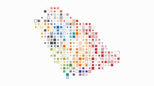 Saudi Arabia animated country shape. Pulsating colored dots on the map of the country. Large size square blocks. Digital style Saudi Arabia map on white background. Classy animation video.