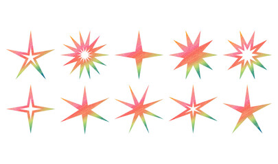 Fototapeta premium Stars with colorful crayon texture collection set