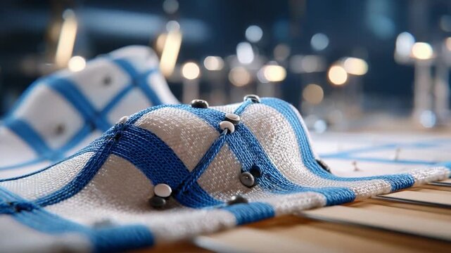 Pins and Fabric in Focus: A detailed image of a piece of fabric, accented with pins. The close-up view provides a sense of the texture and delicate craftsmanship involved.