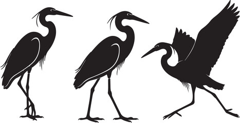 Fototapeta premium Heron silhouette collection isolated on white background vector set.
